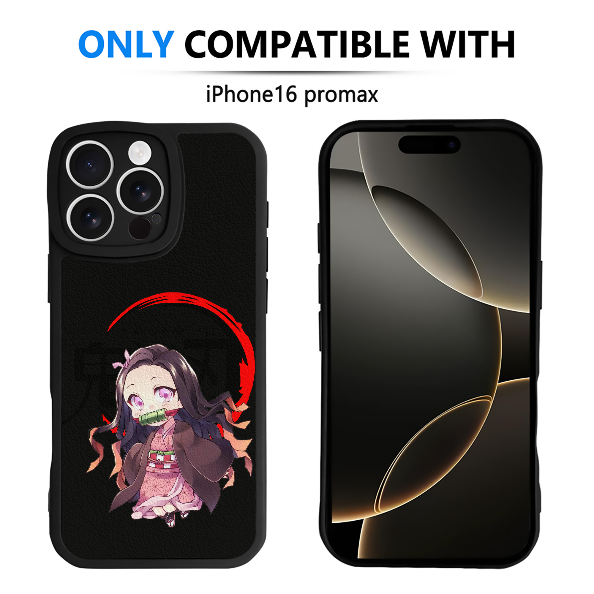 （画像用） 鬼滅の刃（きめつのやいば）竈門 禰󠄀豆子／かまど ねずこ Kamado Nezuko 【iPhone 16シリーズ対応】シリコンスマホケース（レザー調） 材質：シリコン